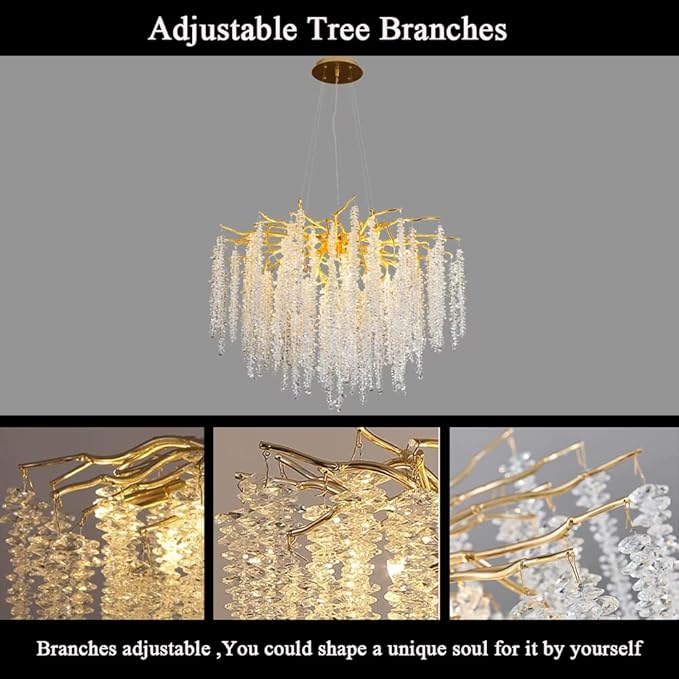 Lustre Moderne en Forme de Branche d’Arbre avec Perles en Cascade 40Ø