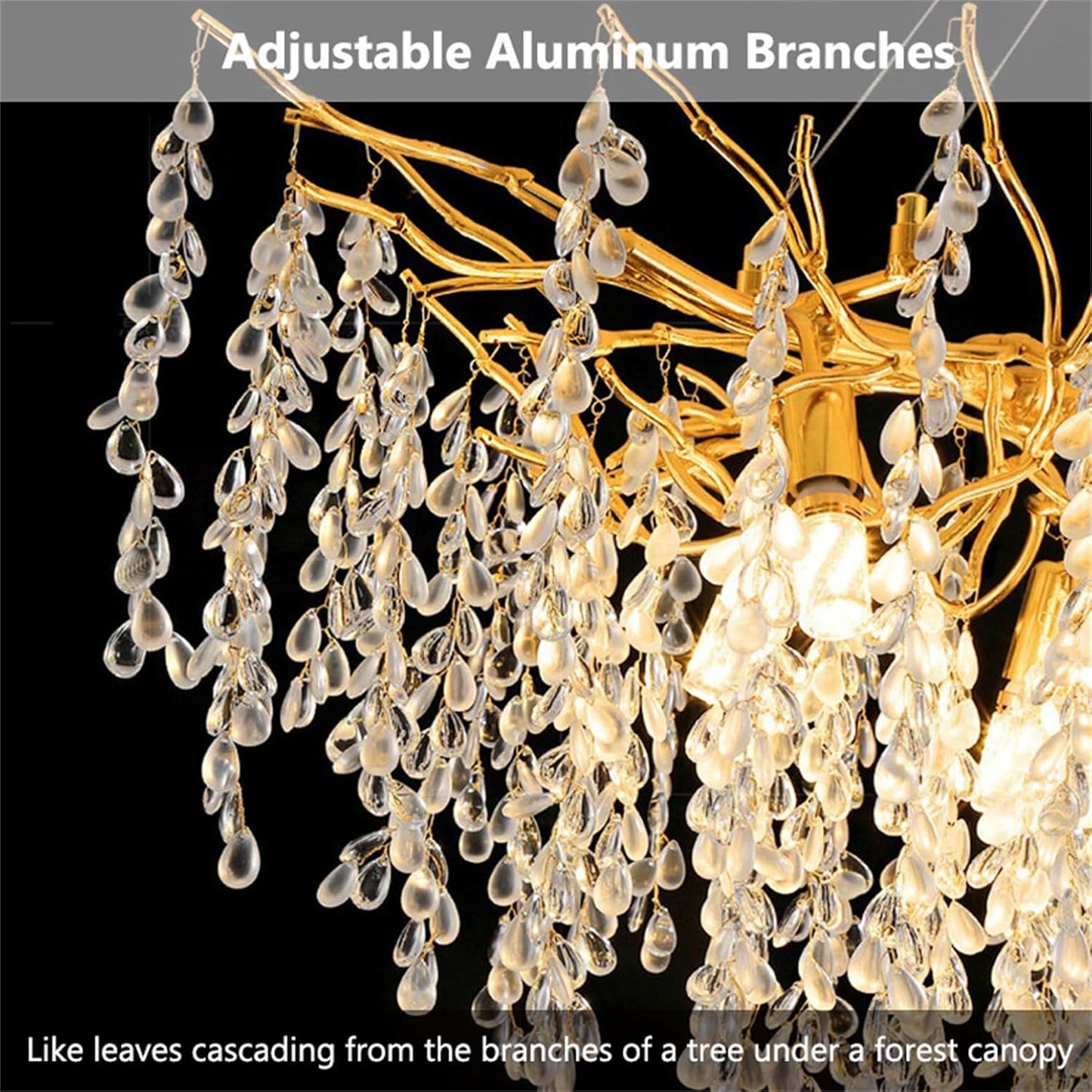 Lustre Design Naturel avec Perles Effet Goutte d’Eau – Hauteur Réglable – Style Luxueux 40 cm