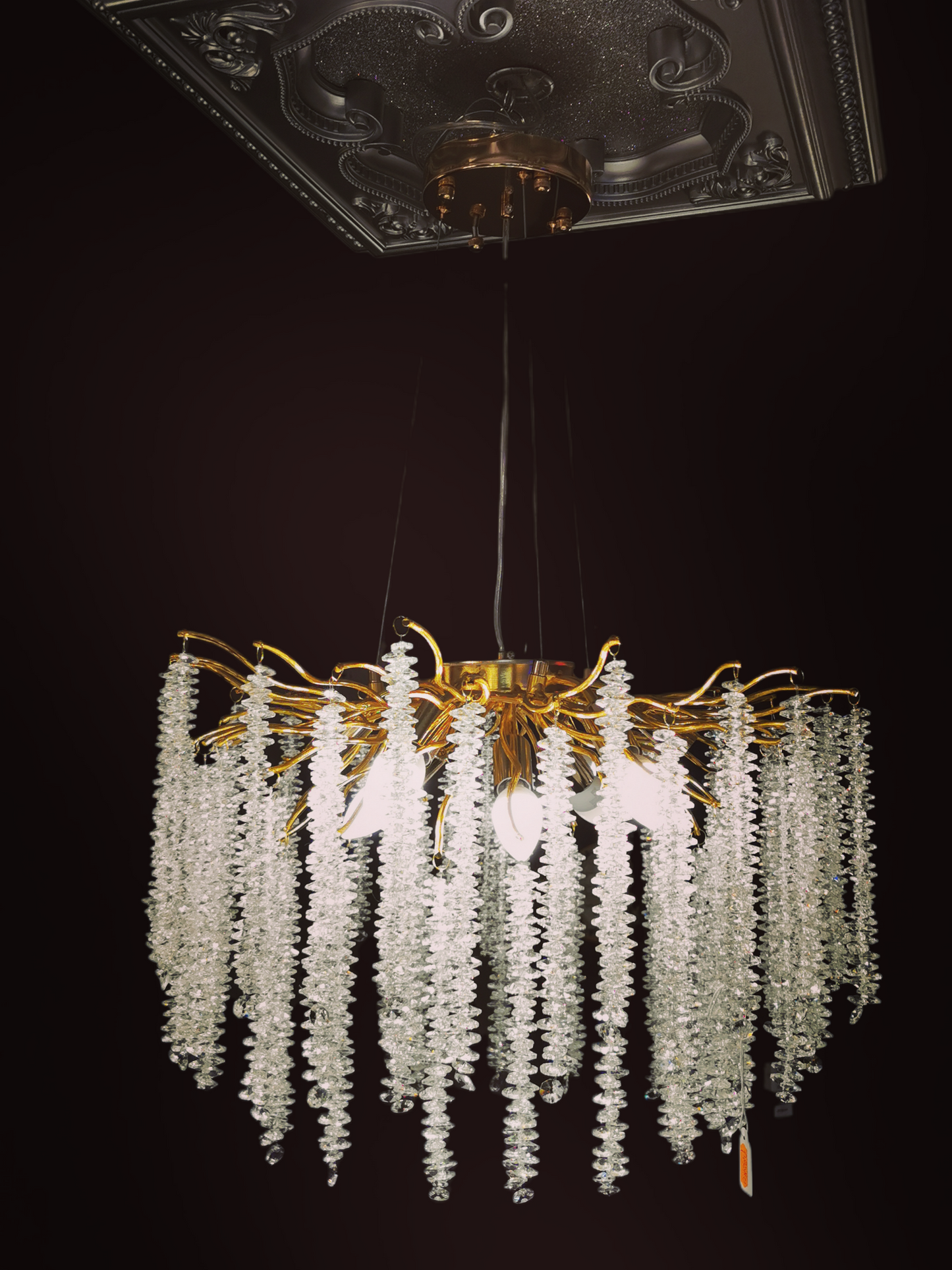 Lustre Moderne en Forme de Branche d’Arbre avec Perles en Cascade