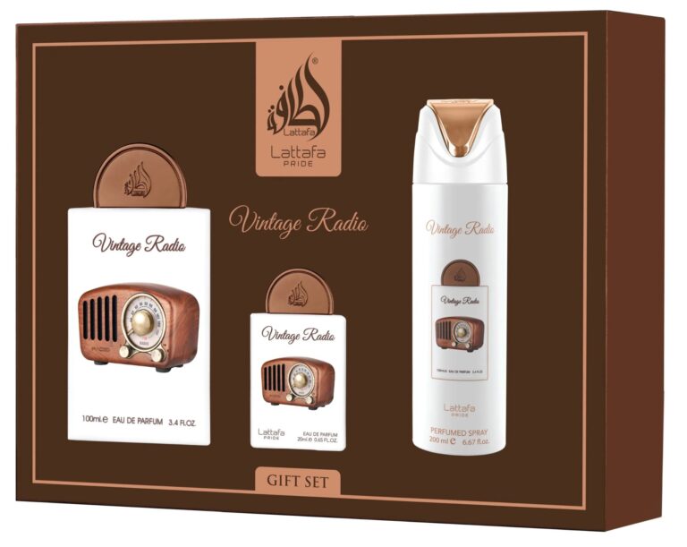 Lattafa Vintage Radio Coffret – Parfum Homme/Femme Lavande, Prune, Bois de Santal