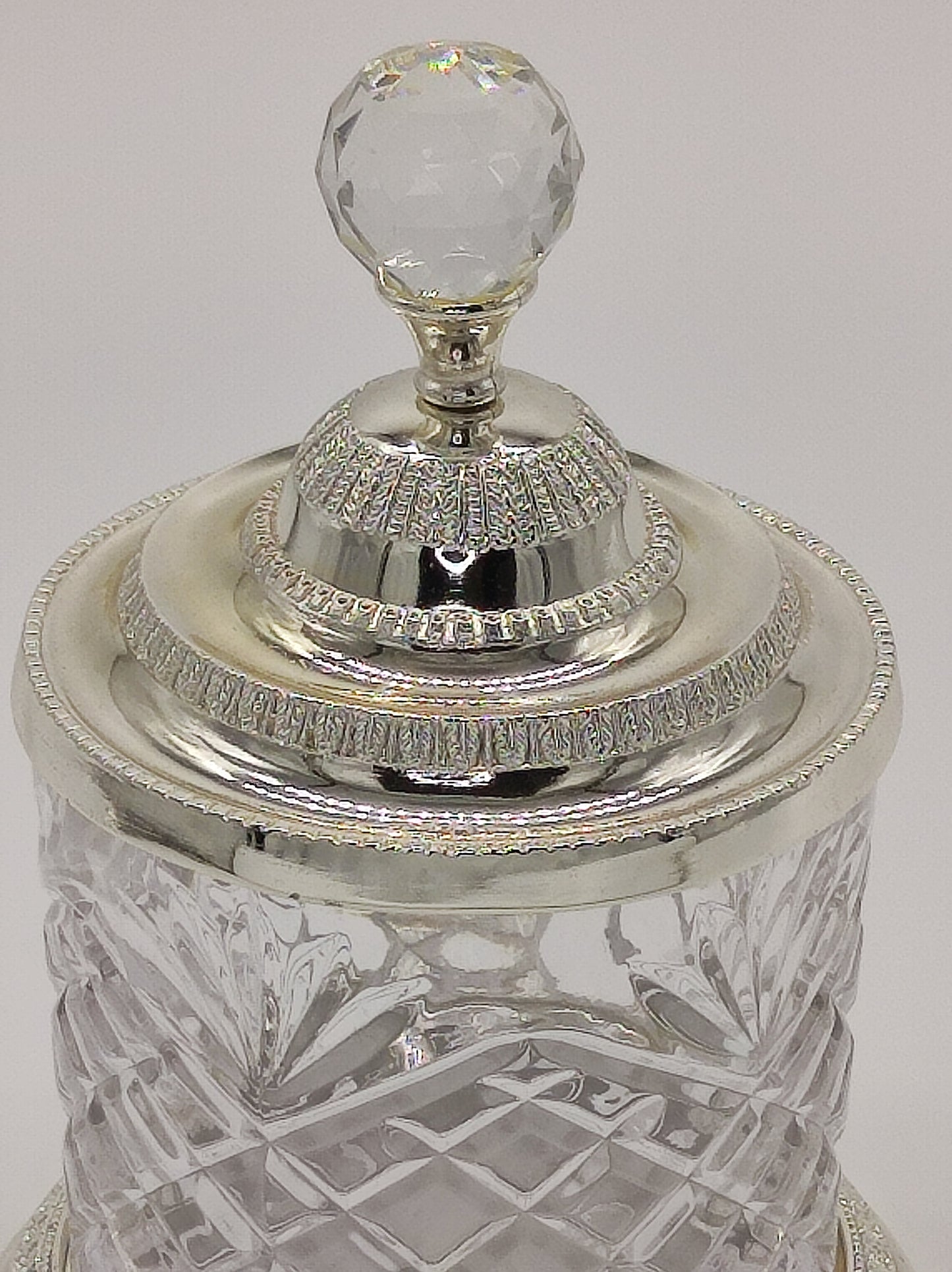 Très belle bonbonnière bocal en verre et métal argenté - D & C