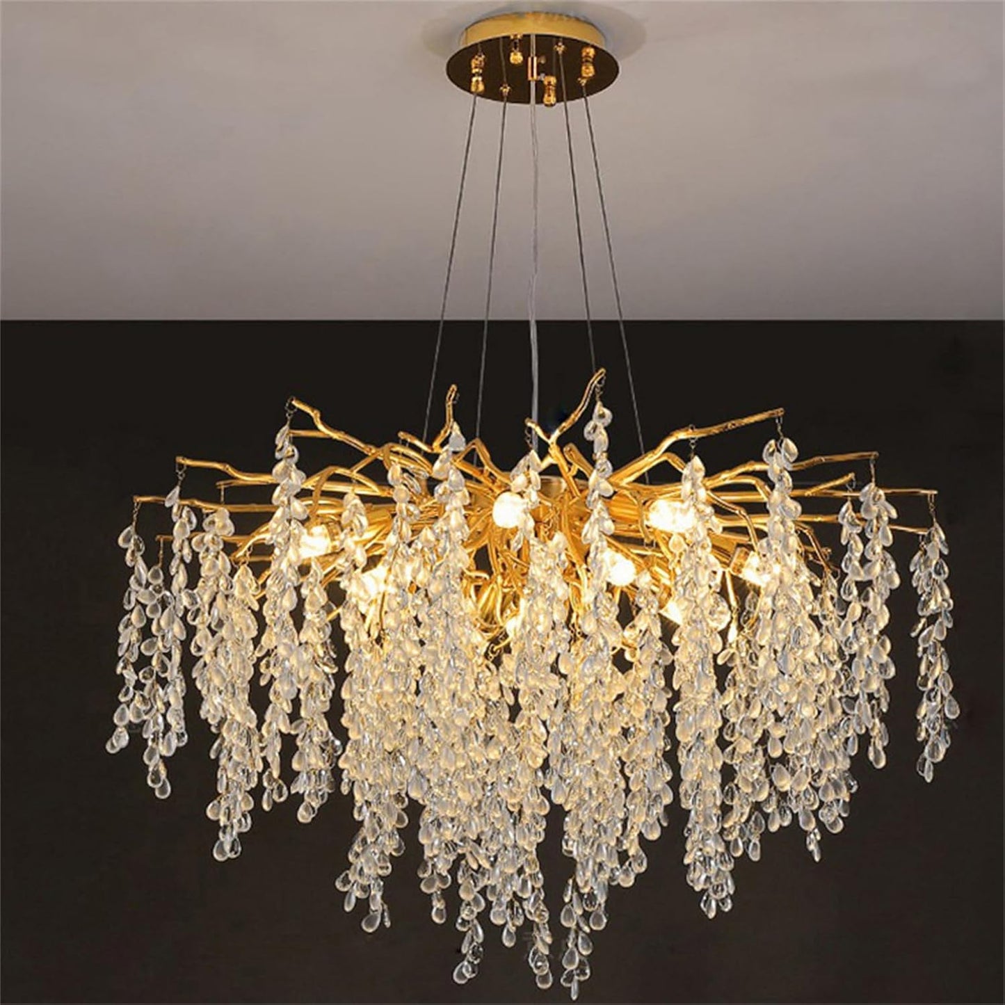Lustre Design Naturel avec Perles Effet Goutte d’Eau – Hauteur Réglable – Style Luxueux 40 cm