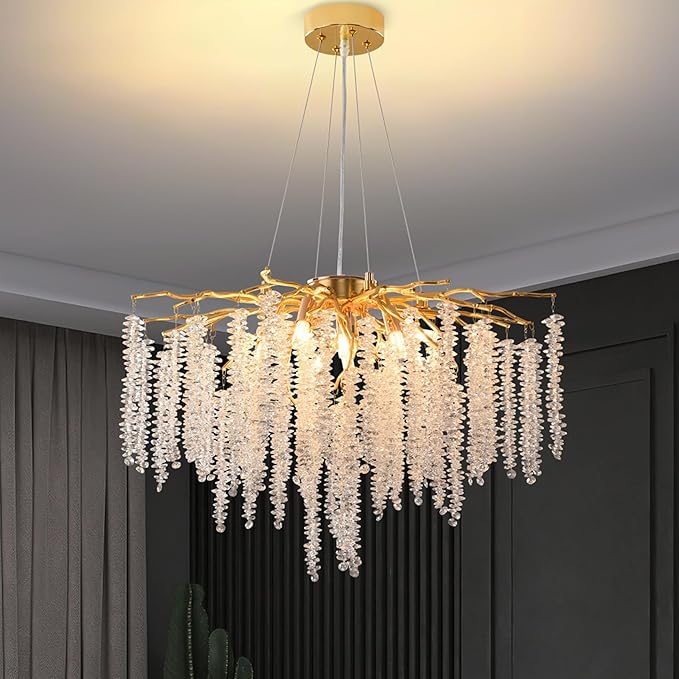 Lustre Moderne en Forme de Branche d’Arbre avec Perles en Cascade 40Ø