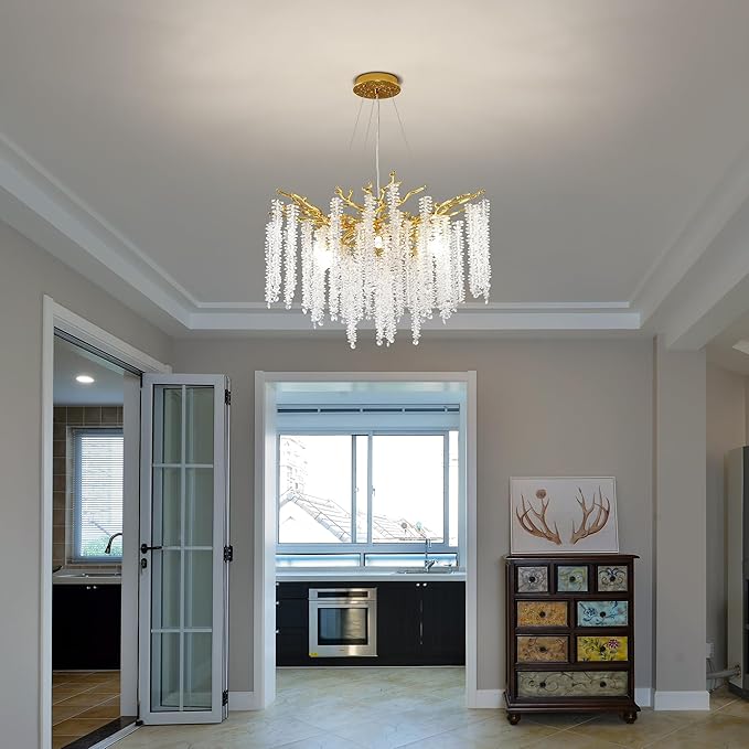 Lustre Moderne en Forme de Branche d’Arbre avec Perles en Cascade 40Ø