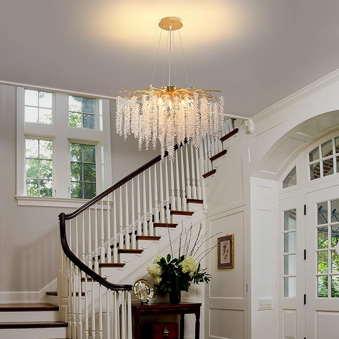 Lustre Moderne en Forme de Branche d’Arbre avec Perles en Cascade 40Ø