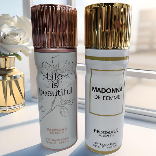 2 Déodorants Femme – Madonna & Life Is Beautiful by Paris Corner – Élégance Florale & Douceur Gourmande (2x200 ml)