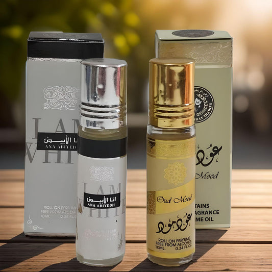Pack 2 Parfums Roll-On (10 ml) – Oud Mood & I Am White – Unisexe, Sans Alcool