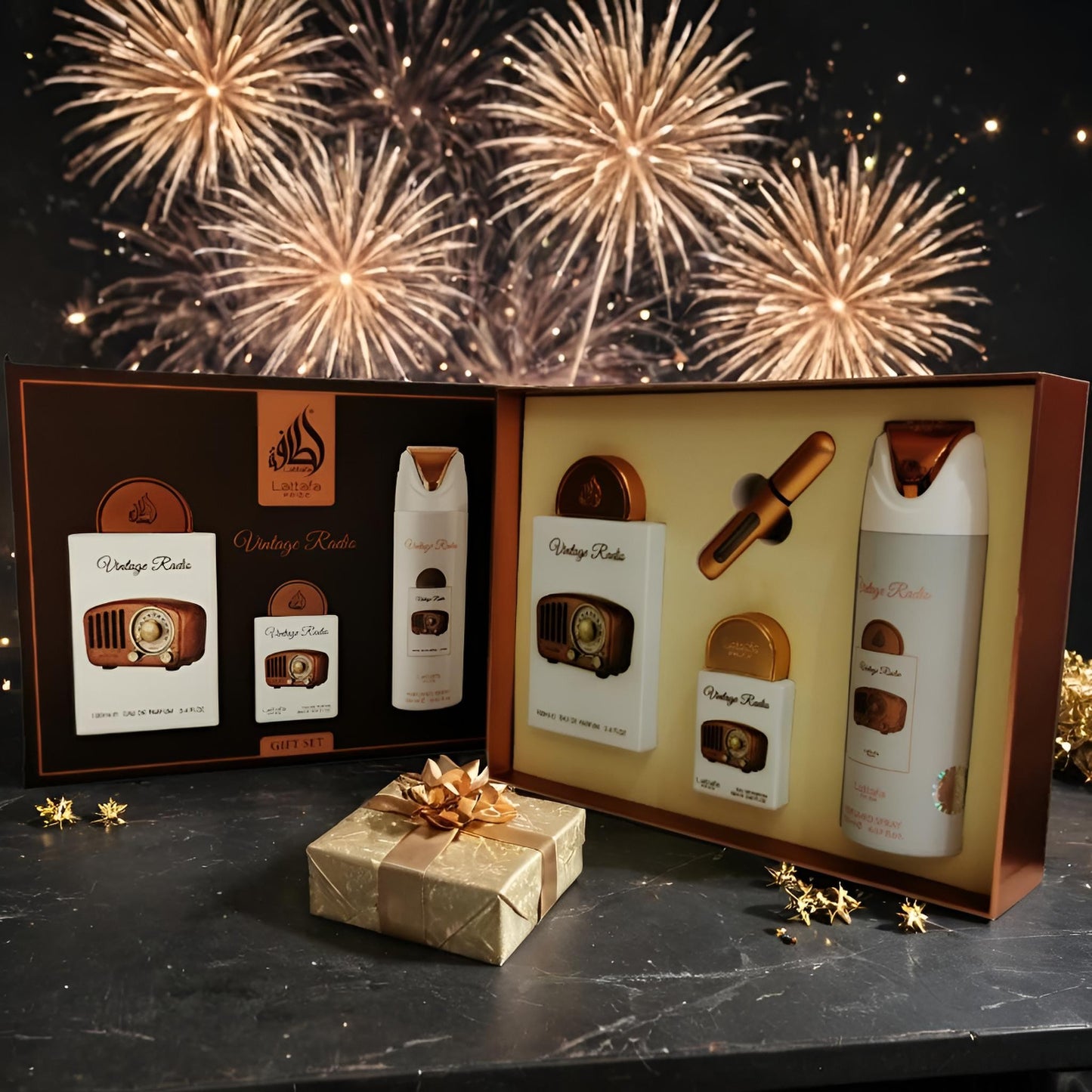 Lattafa Vintage Radio Coffret – Parfum Homme/Femme Lavande, Prune, Bois de Santal