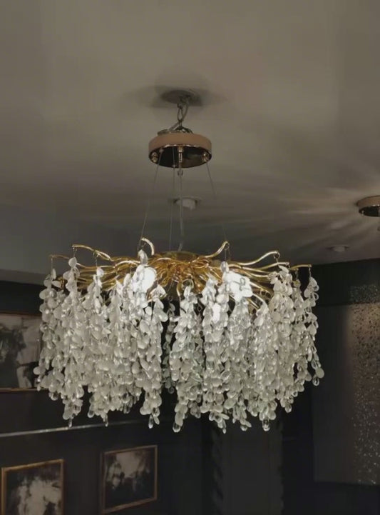 Lustre Design Naturel avec Perles Effet Goutte d’Eau – Hauteur Réglable – Style Luxueux 60 cm