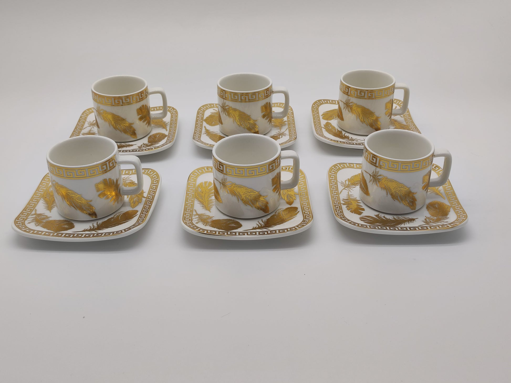 Set de 6 tasses a café en céramique blanc et doré - D & C