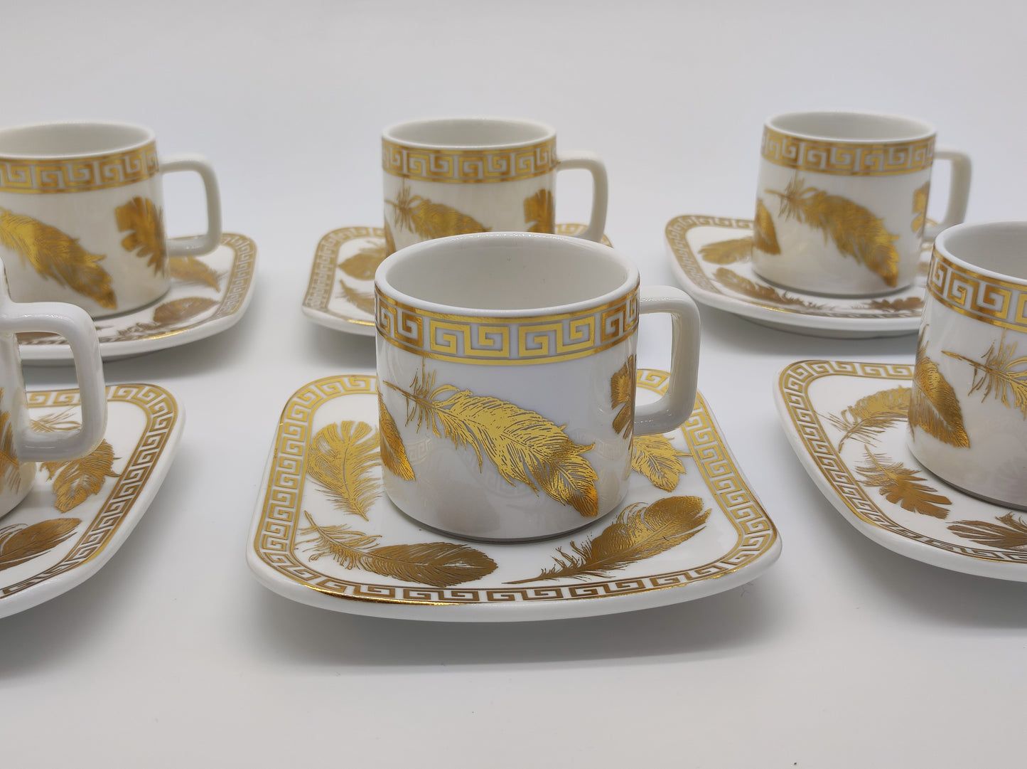 Set de 6 tasses a café en céramique blanc et doré - D & C